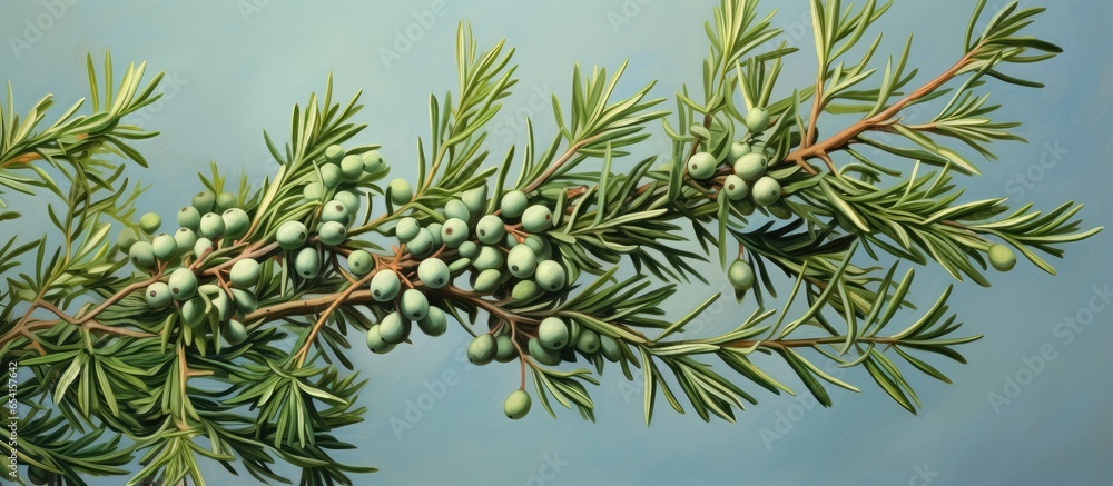 Aufkleber natural isolated pastel background copy space with branches and juniper berries