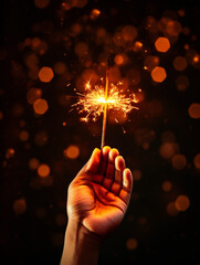 A hand holding fire sparkler Happy Diwali background - ai generative