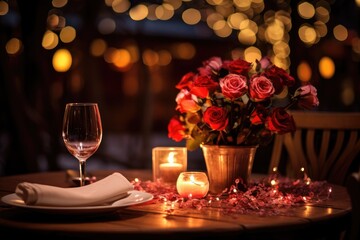 Table setting for romantic dinner in restaurant