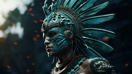 Fototapeta na wymiar Quetzalcoatl - The feathered serpent, azteken god of wind and wisdom.generative ai 