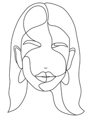 The face is a line. Portrait of a woman. Face, solid drawing of lines.