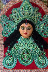 Idol of Hindu Goddess Durga with use of selective focus 