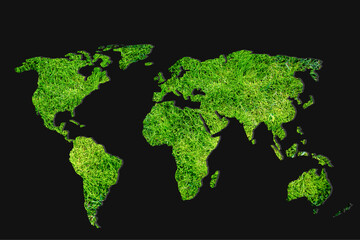 Roughly outlined world map with green plants filling
