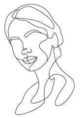 The face is a line. Portrait of a woman. Face, solid drawing of lines.