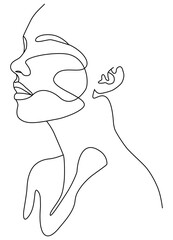 The face is a line. Portrait of a woman. Face, solid drawing of lines.
