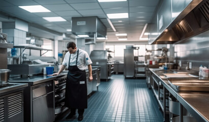 Commercial kitchen, Restaurant kitchen, Cleanliness and reliability. - obrazy, fototapety, plakaty