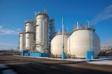 Obraz premium Aerial view of Petrochemical industry refinery in the morning background. Energy Industrial plant oil station, manufacturing for fuel and energy, furnace factory line.