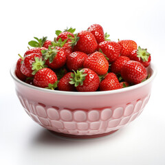 Ceramic bowl of freshly picked strawberries isolated on a white background 