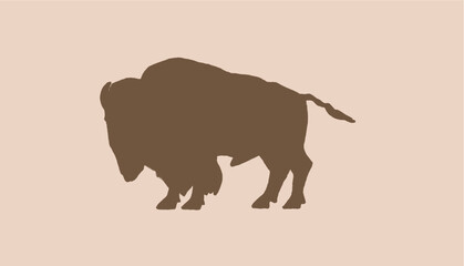 Vector bison on sepia background,white figure graphical illustration