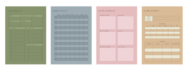 (Spring) Semester Planner, course overview, weekly schedule planner. 