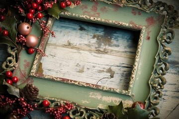 Vintage holiday frame with a worn-out look. Generative AI