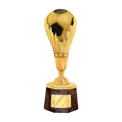 Watercolor drawing of football cup with ball. Scillfully painted illustration on white background. For wallpapers, logo banners icon cards