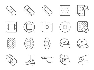 Bandage icon set. It included Adhesive plaster, medical, plaster, medicine, and more icons. Editable Vector Stroke.
