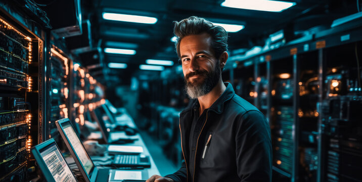 Network Navigators: Close-up of a Computer Network Architect at Work