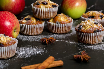 Homemade muffin with apples and raisins