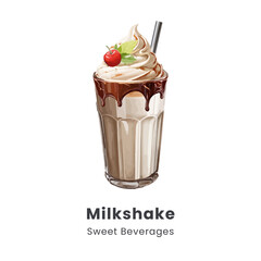 Delicious milkshake. Hand drawn watercolor vector illustration