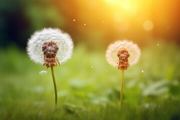 Close-up dandelion with blurred background and another dandelion in the backdrop. Generative AI