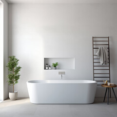 Fototapeta na wymiar bathroom white wall, for insert products, plain wall, side angle