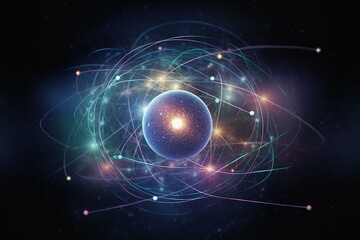 An illustration representing atom's quantum model for exploring the quantum universe. Generative AI