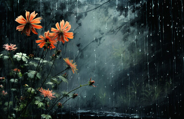 April showers bring may flowers, rain and flowers - obrazy, fototapety, plakaty