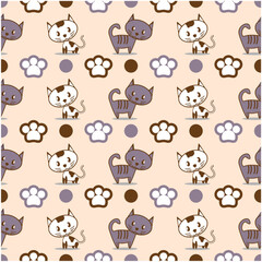 seamless seamless pattern of striped cats and black cats with a combination of cute paws
