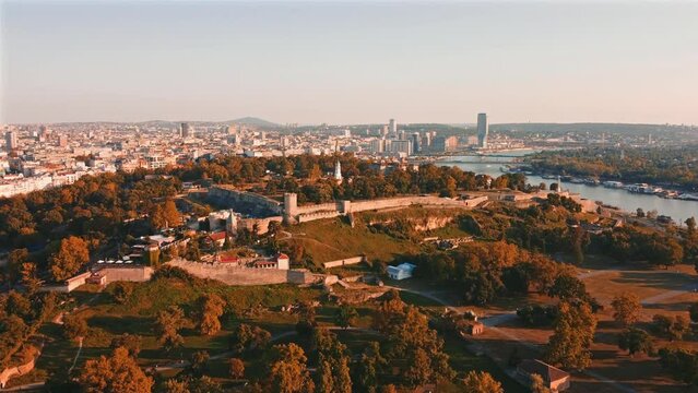 Aerial view of Belgrade rivers and cityscape, Serbia.