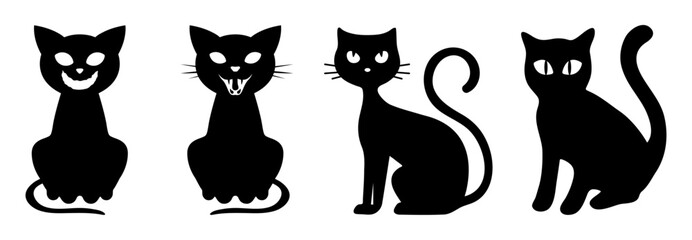 Halloween cat vector elements set for decoration and poster design. Creepy horror cat illustration collection for Halloween party. October 31 day.
