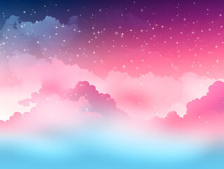 Pink and blue star sky clouds background with shiny lights.