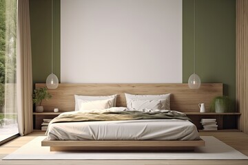 Fototapeta na wymiar Home bedroom design with copy space frame. Generative AI