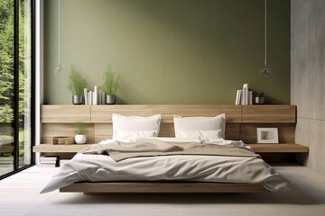 Fototapeta na wymiar Home bedroom design with copy space frame. Generative AI