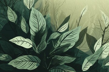 Illustration of leaves on a natural background. Generative AI