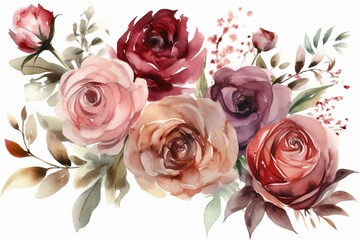 Roses in beautiful watercolor shades of marsala and blush pink. Generative AI