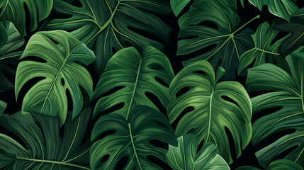 A vector pattern of cascading tropical leaves, offering a lush green escape ideal for nature-themed projects