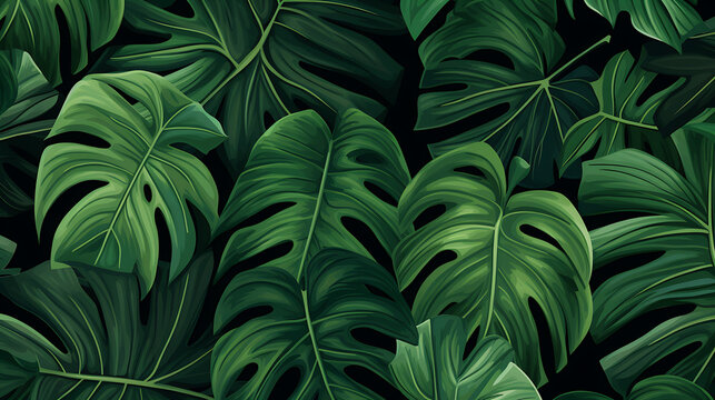A vector pattern of cascading tropical leaves, offering a lush green escape ideal for nature-themed projects © Alin