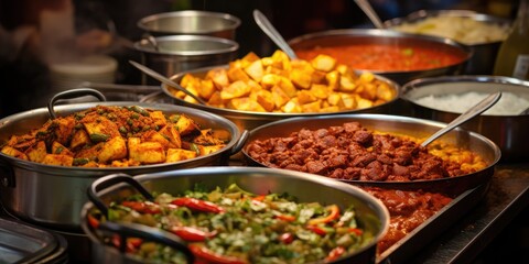 Obraz premium Oriental food - Indian takeaway at a market