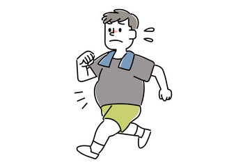 走っているお腹が出ている人物のイラスト（男性）