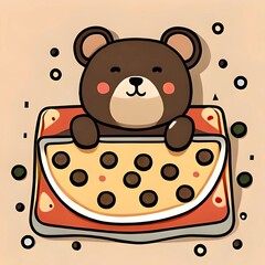 A cartoon of a bear on top of a pizza.