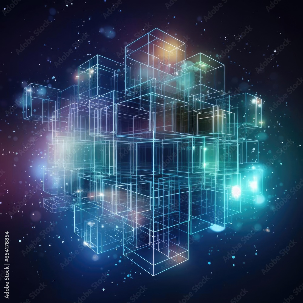 Aufkleber abstract background with cube. technology shape with lines and dots. futuristic concept.