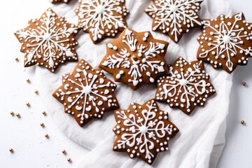 decorated gingerbread cookies on a plain white surface