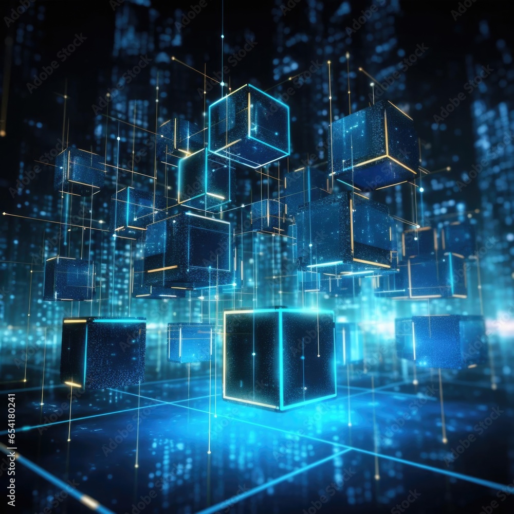 Poster abstract background with cube. technology shape with lines and dots. futuristic concept.