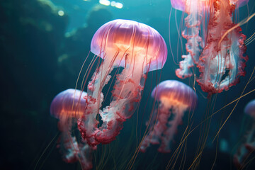 Group of jellyfish floating in the water