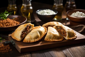 argentinian empanadas on a rustic wooden table