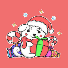 Cute dog christmas gift box illustration collection vector