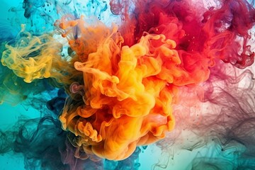 Colorful abstract ink background with vertical colored smoke and explosive patterns. Generative AI