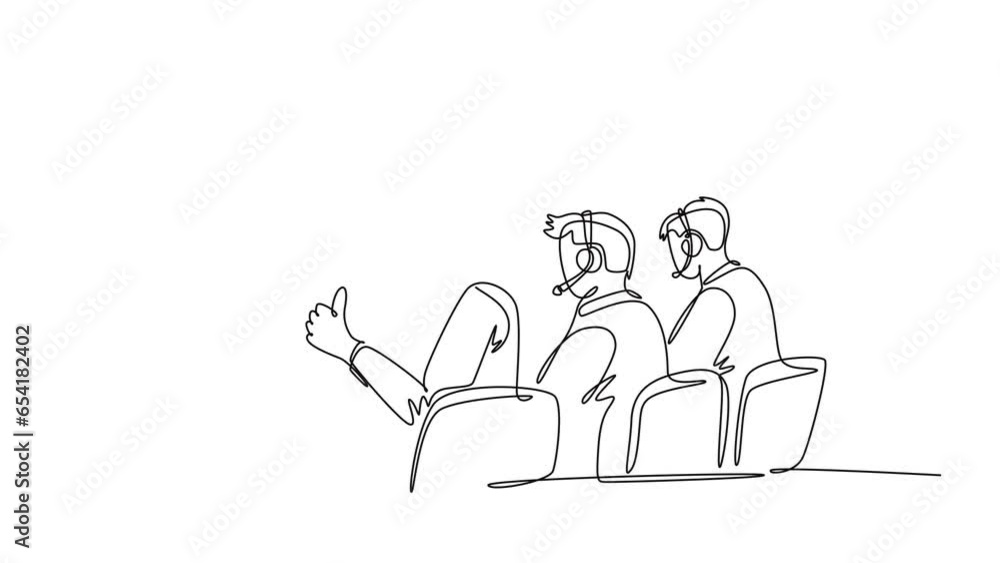 Aufkleber self drawing animation group of male and female call center workers sitting in front of computer wit