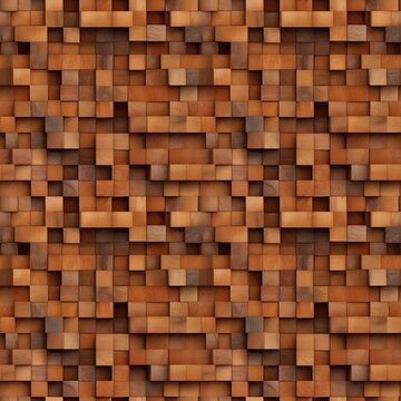 Seamless repeat pattern of wooden square blocks. Wood textured background, AI generative abstract illustration. © Anna