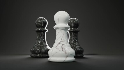3d visualization of a white marble pawn on a black background