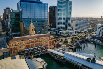 Aerial: view of auckland city ferry terminal and waterfront , New Zealand