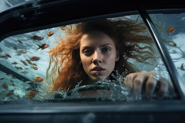Beautiful Girl Underwater Car