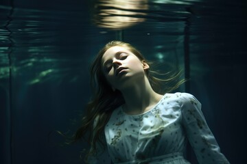 Girl Submerged Underwater